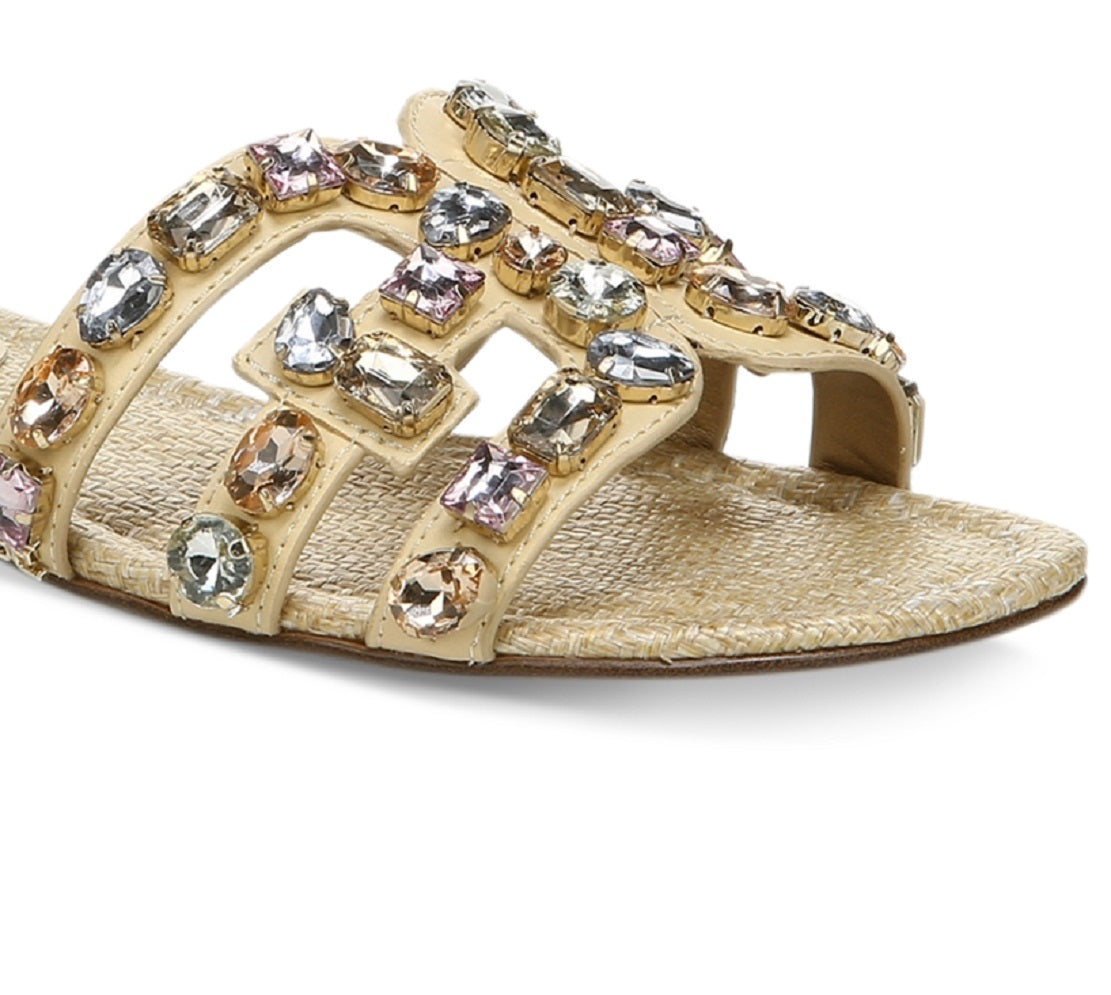 Sandália Slide Feminina Sam Edelman Bay com Recorte Embelezado Marrom Tamanho 7,5 M