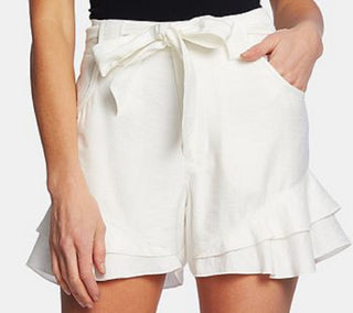 Shorts femininos CeCe com babados e cinto, tamanho 8, branco
