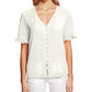 Blusa feminina CeCe com mangas franzidas, marrom, tamanho grande
