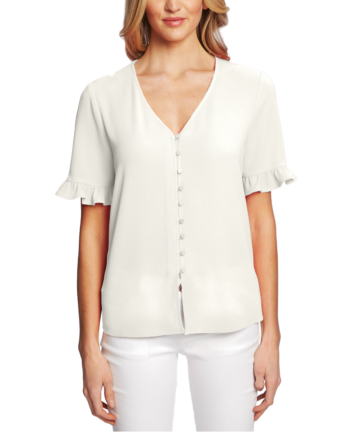 Blusa feminina CeCe com mangas franzidas, marrom, tamanho grande