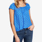 Blusa feminina CeCe com decote quadrado e bolinhas tropicais, azul, tamanho médio