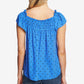 Blusa feminina CeCe com decote quadrado e bolinhas tropicais, azul, tamanho médio