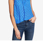 Blusa feminina CeCe com decote quadrado e bolinhas tropicais, azul, tamanho médio