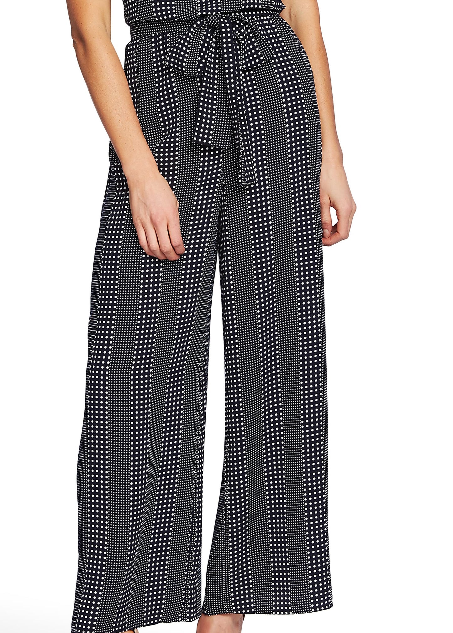 Macacão feminino Cece com cinto, zíper, bolinhas, sem mangas, frente única, perna larga, cinza, tamanho 10