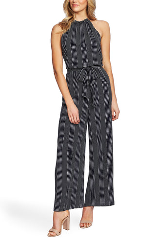 Cece Women's Belted Zippered Polka Dot Sleeveless Halter Wide Leg Jumpsuit Gray Size 10