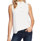 Top feminino CeCe com gola plissada e concha, branco, tamanho X-S