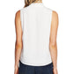 Top feminino CeCe com gola plissada e concha, branco, tamanho X-S
