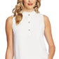 Top feminino CeCe com gola plissada e concha, branco, tamanho X-S
