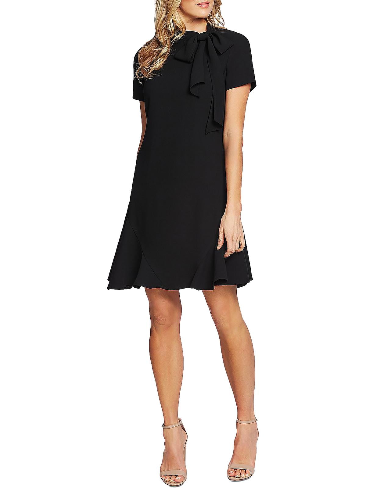 cece-womens-rich-black-bow-neck-short-sleeve-dress-size-8