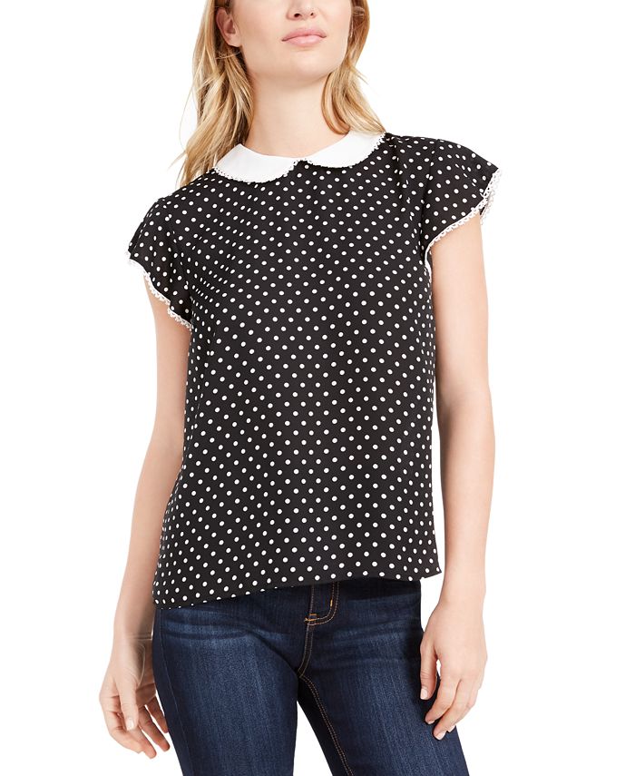 Blusa feminina CeCe Heirloom de bolinhas, preta, tamanho médio