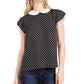 Top CeCe Feminino com Bolinhas e Manga Flutter e Gola Peter Pan, Preto, Tamanho Grande