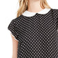 Top CeCe Feminino com Bolinhas e Manga Flutter e Gola Peter Pan, Preto, Tamanho Grande
