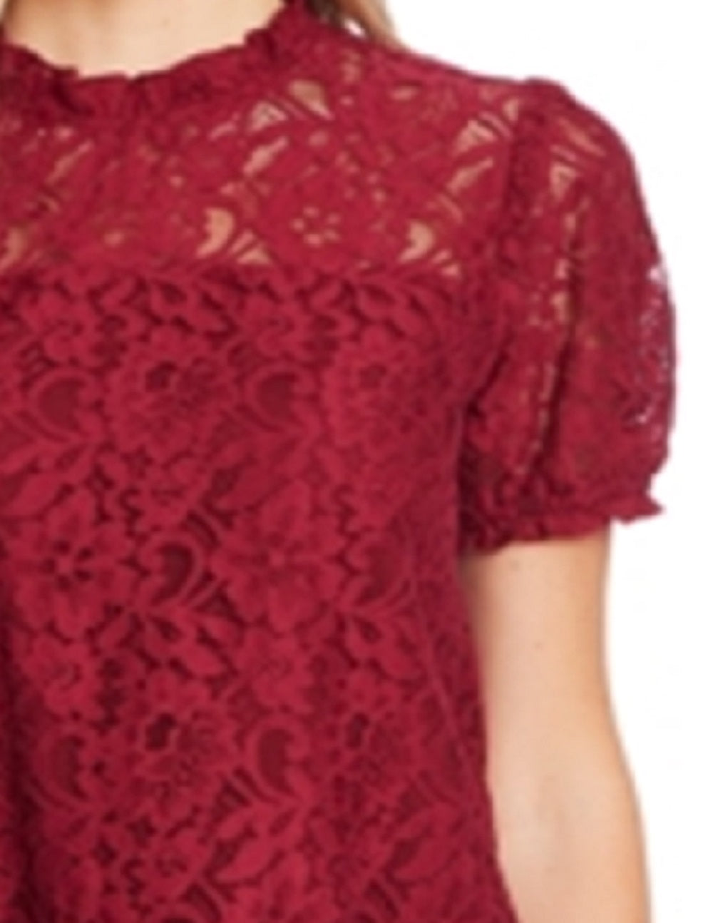 Top feminino CeCe com decote ilusão e manga curta floral, vermelho, tamanho X-G