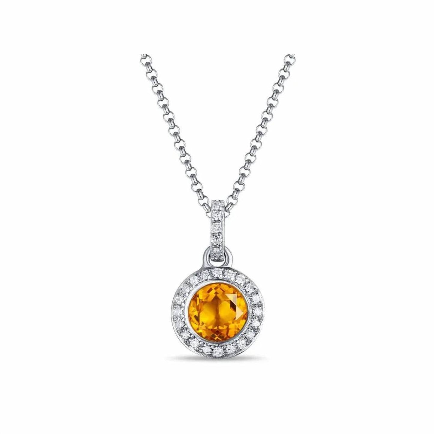 Diana M Jewels - 0.65 Cts Citrine Round Diamonds Pendant