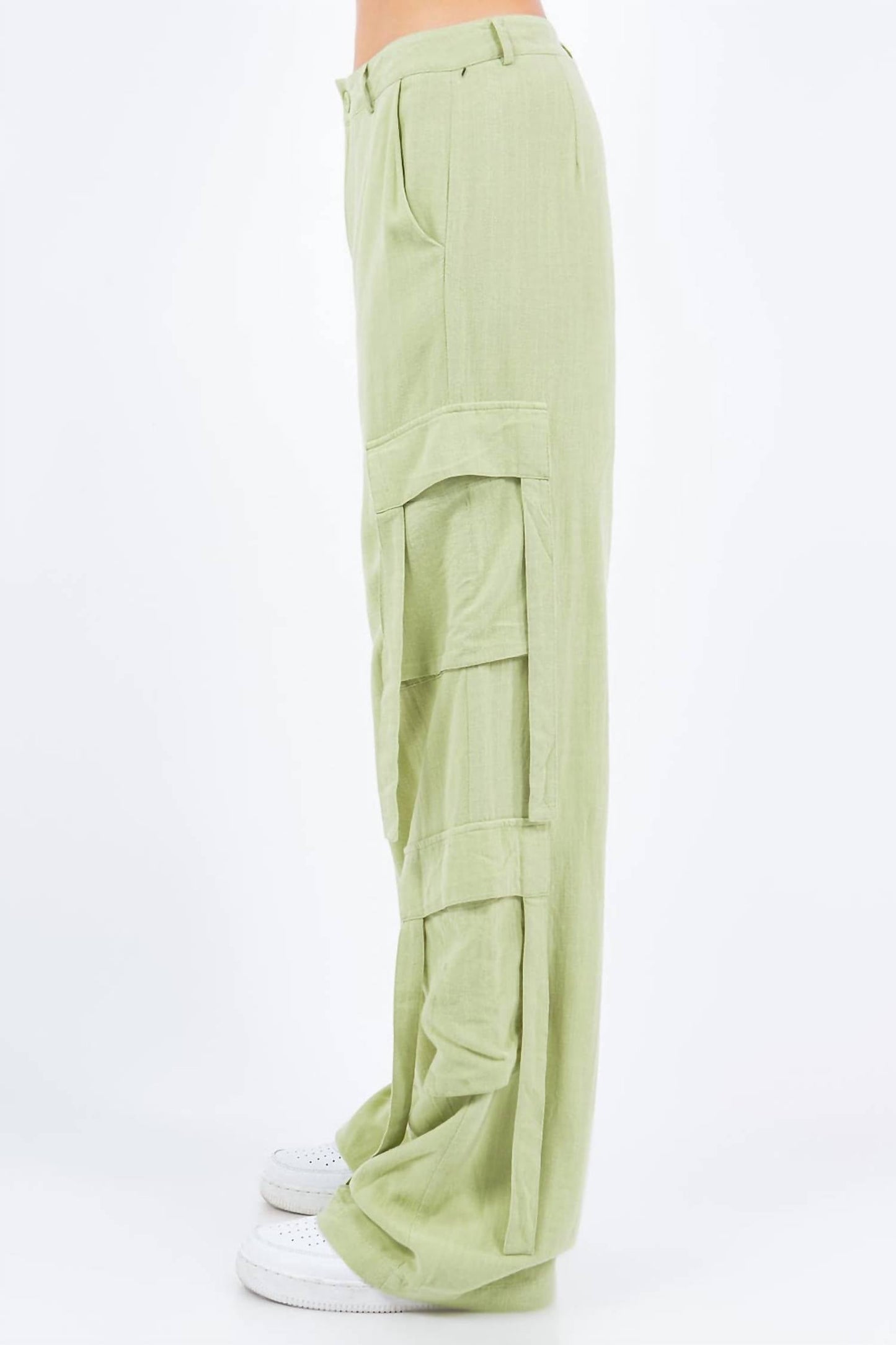 American Bazi - Linen Wide Leg Cargo Pants
