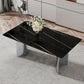 Modern Minimalist Dining Table with Imitation Marble Glass Top and Metal Legs