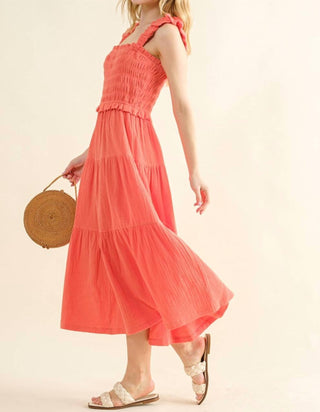 And The Why - Smocked Ruffled Tiered Midi Dress