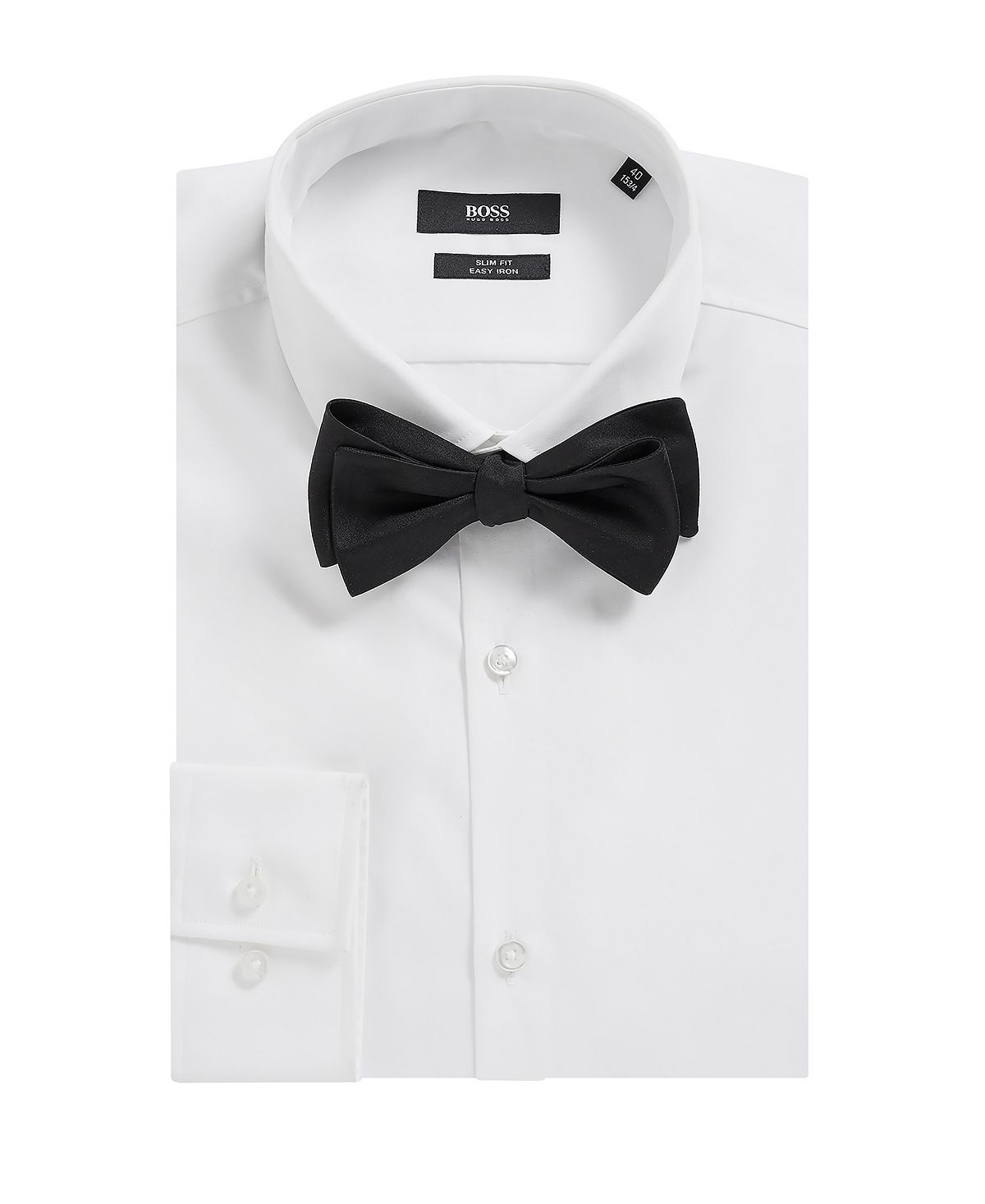 Gravata borboleta masculina Hugo Boss de seda sólida, preta, tamanho regular