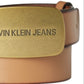 Cinto de couro Calvin Klein masculino com fivela de placa marrom tamanho 44