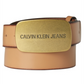 Cinto de couro Calvin Klein masculino com fivela de placa marrom tamanho 44