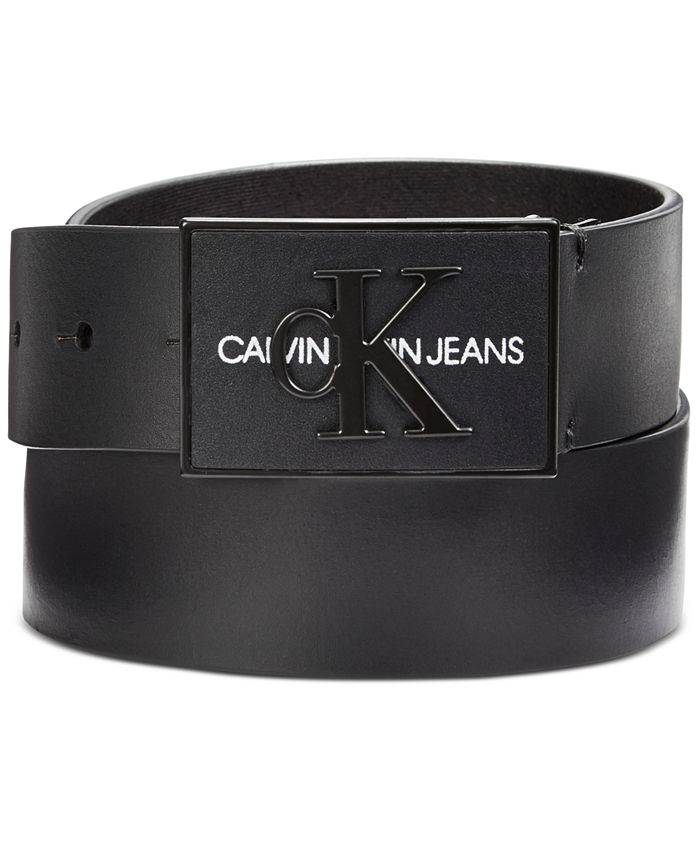 Cinto de couro com logotipo Calvin Klein masculino, preto, tamanho 32