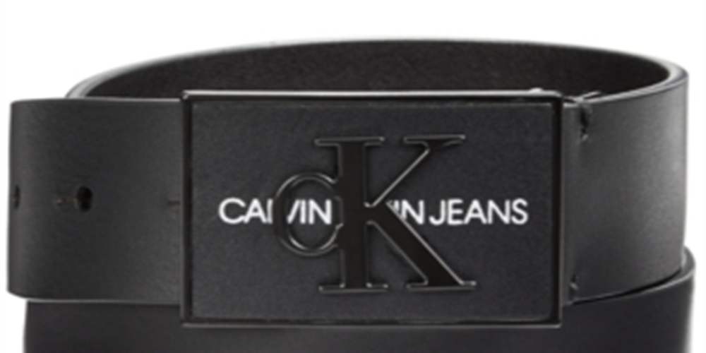 Cinto de couro com logotipo Calvin Klein masculino, preto, tamanho 32