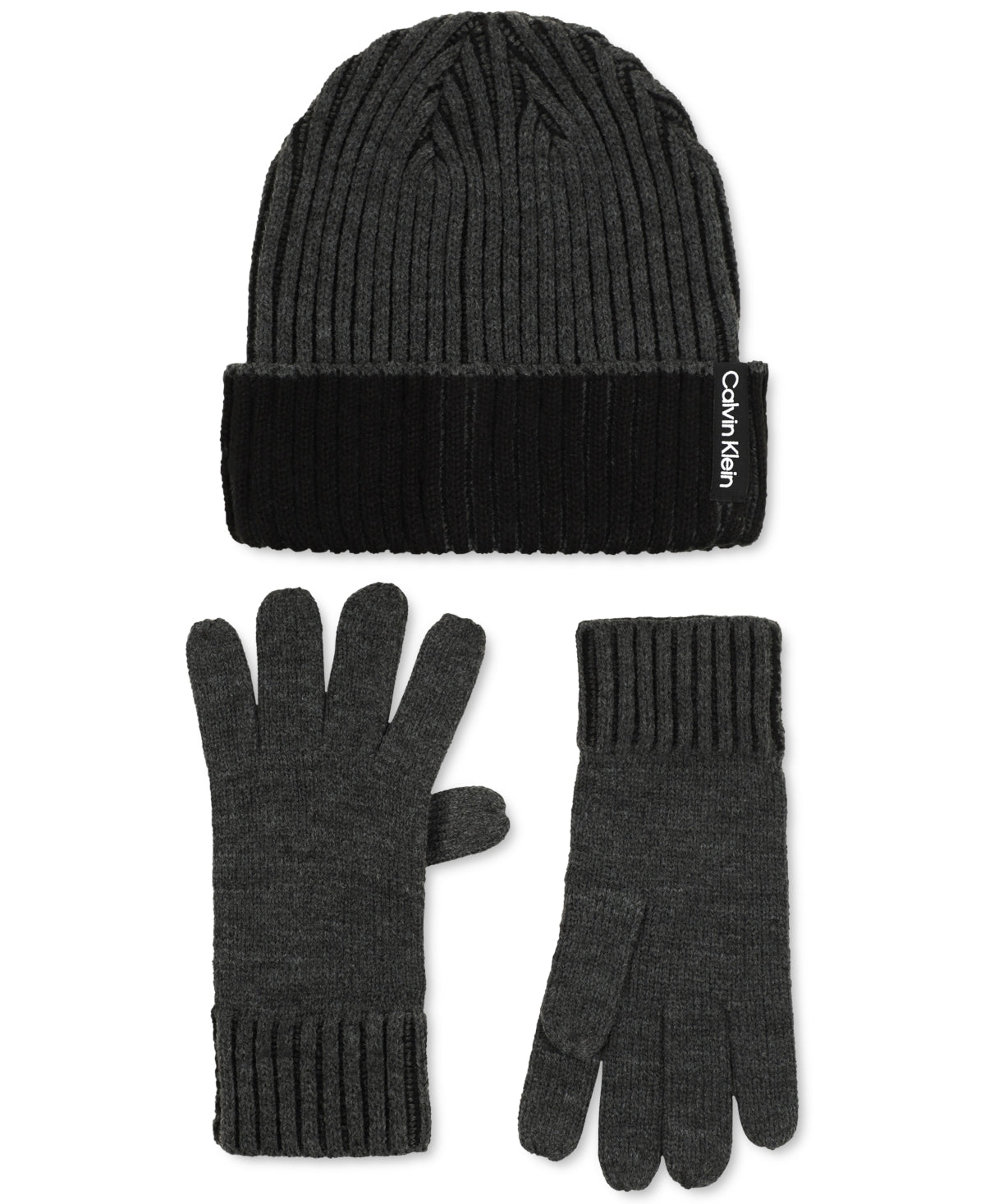 Conjunto de chapéu e luvas de pescador Calvin Klein masculino, com nervuras duplas, preto, tamanho regular