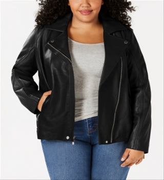 Jaqueta de couro feminina Michael Kors Moto preta tamanho 1X