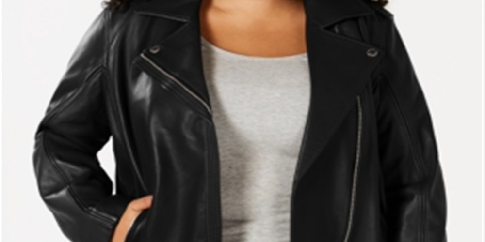 Jaqueta de couro feminina Michael Kors Moto preta tamanho 1X