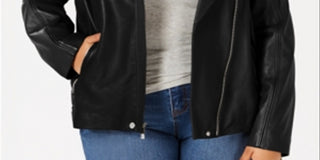 Jaqueta de couro feminina Michael Kors Moto preta tamanho 1X