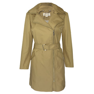 Capa de chuva feminina Michael Kors com cinto assimétrico, marrom, tamanho grande