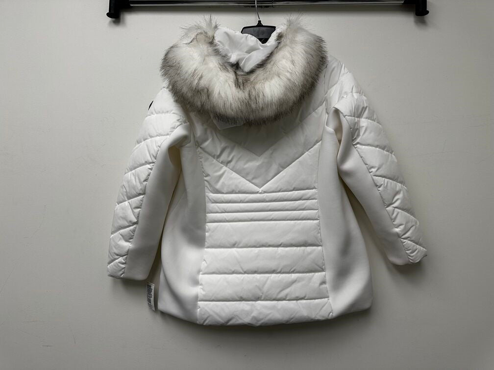 Casaco acolchoado com capuz e acabamento em pele sintética Michael Kors feminino, branco, tamanho 1X