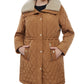 Casaco acolchoado com capuz e gola de pele sintética Michael Kors feminino, marrom, tamanho 1X