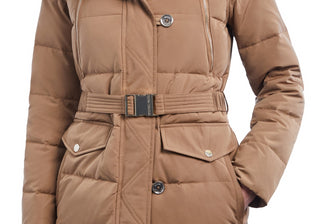 Casaco acolchoado com capuz e gola de pele sintética Michael Michael Kors feminino, tamanho M