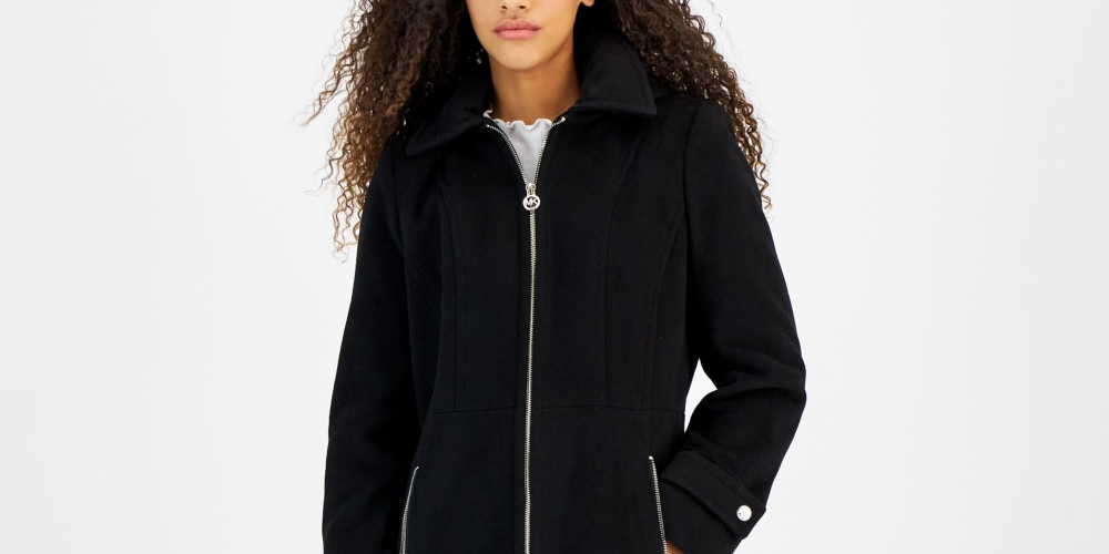 Casaco feminino Michael Kors com capuz e gola entalhada, preto, tamanho XX-S