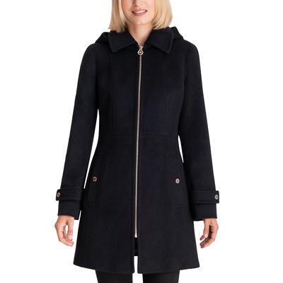 Casaco feminino Michael Kors com capuz e gola entalhada, preto, tamanho XX-S