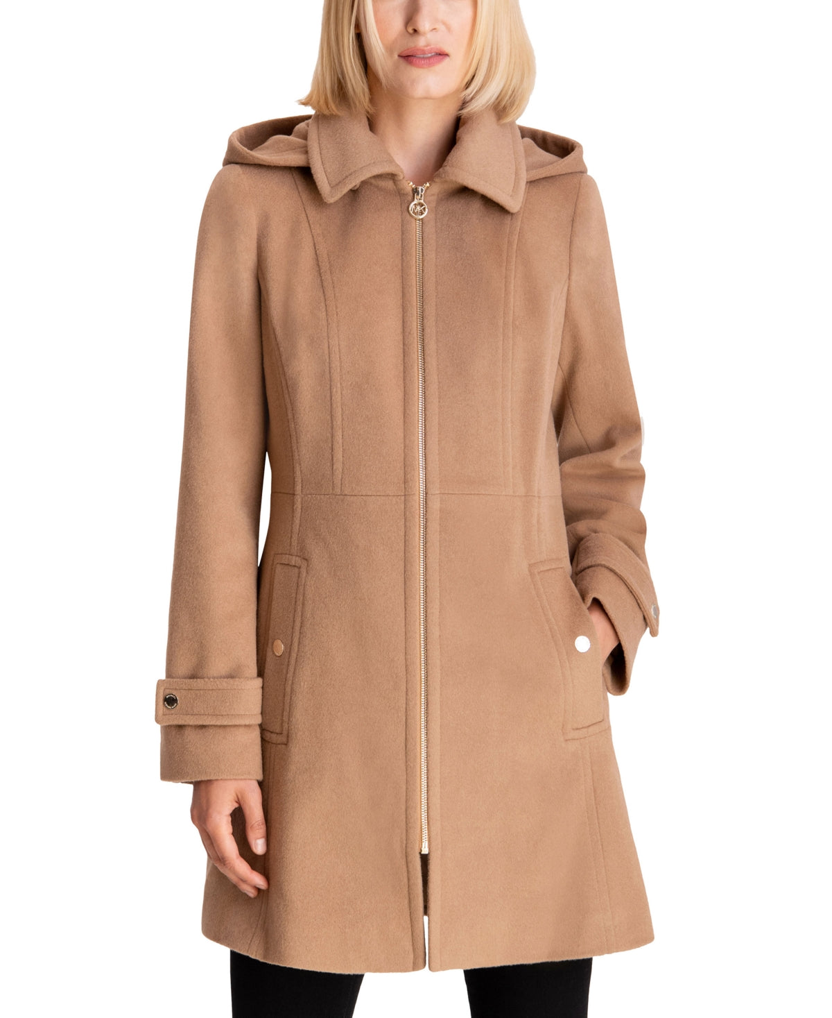 Casaco feminino Michael Kors com capuz e gola entalhada, marrom, tamanho XX-S