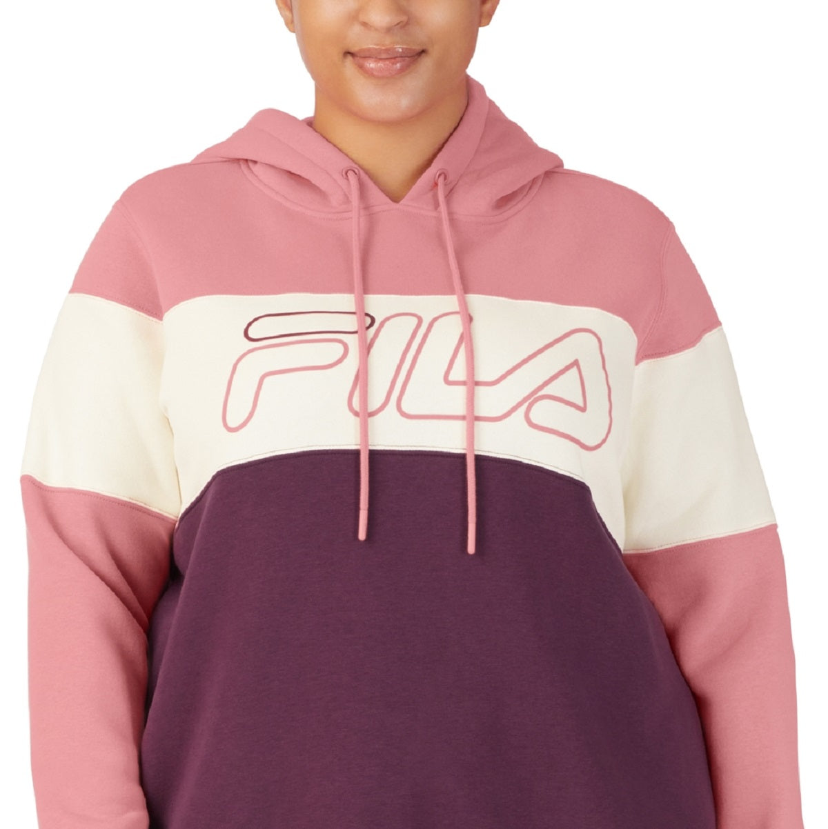 Moletom com capuz feminino Fila Timeless Logo Colorblocked Roxo Tamanho 3X