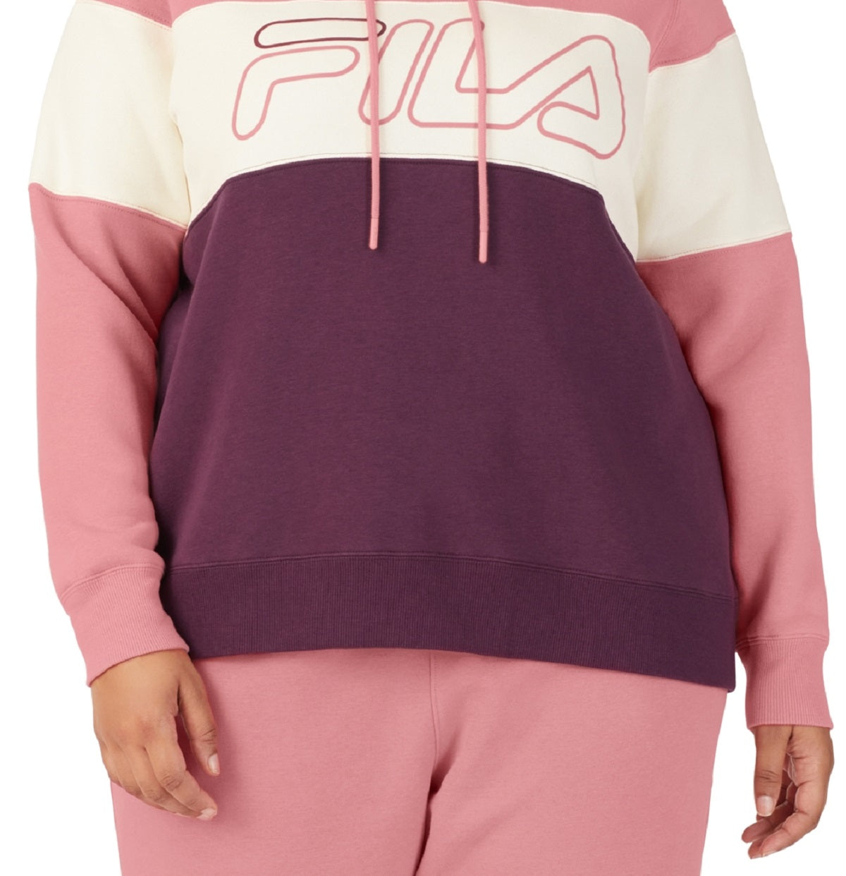 Moletom com capuz feminino Fila Timeless Logo Colorblocked Roxo Tamanho 3X