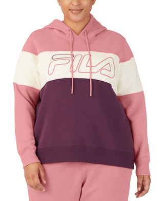 Moletom com capuz feminino Fila Timeless Logo Colorblocked Roxo Tamanho 3X