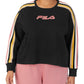 Moletom feminino Fila Clover Crewneck com logo e blocos de cores, preto, tamanho 3X