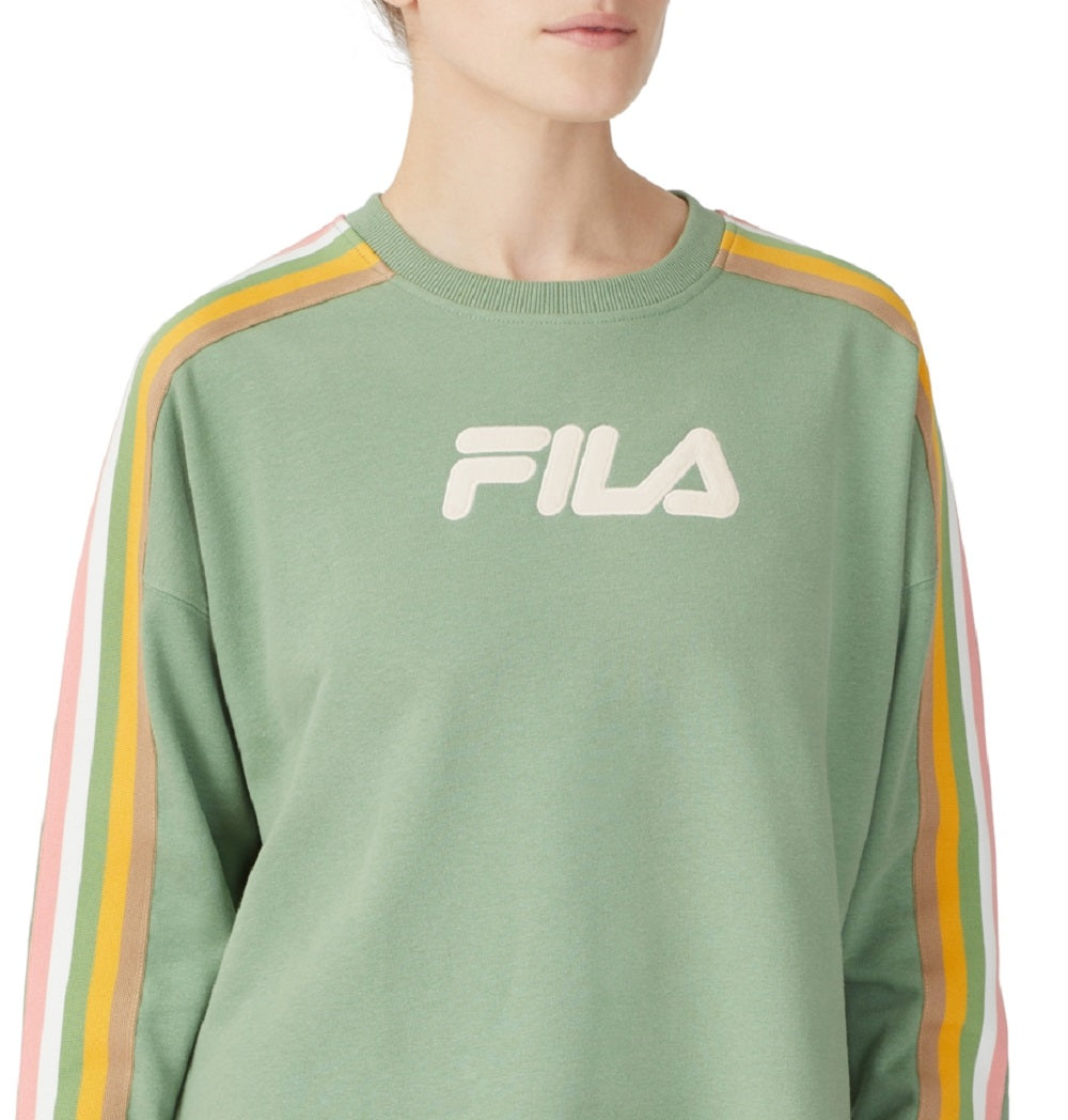 Moletom feminino Fila Clover Crewneck com logo e blocos de cores, verde, tamanho 3X