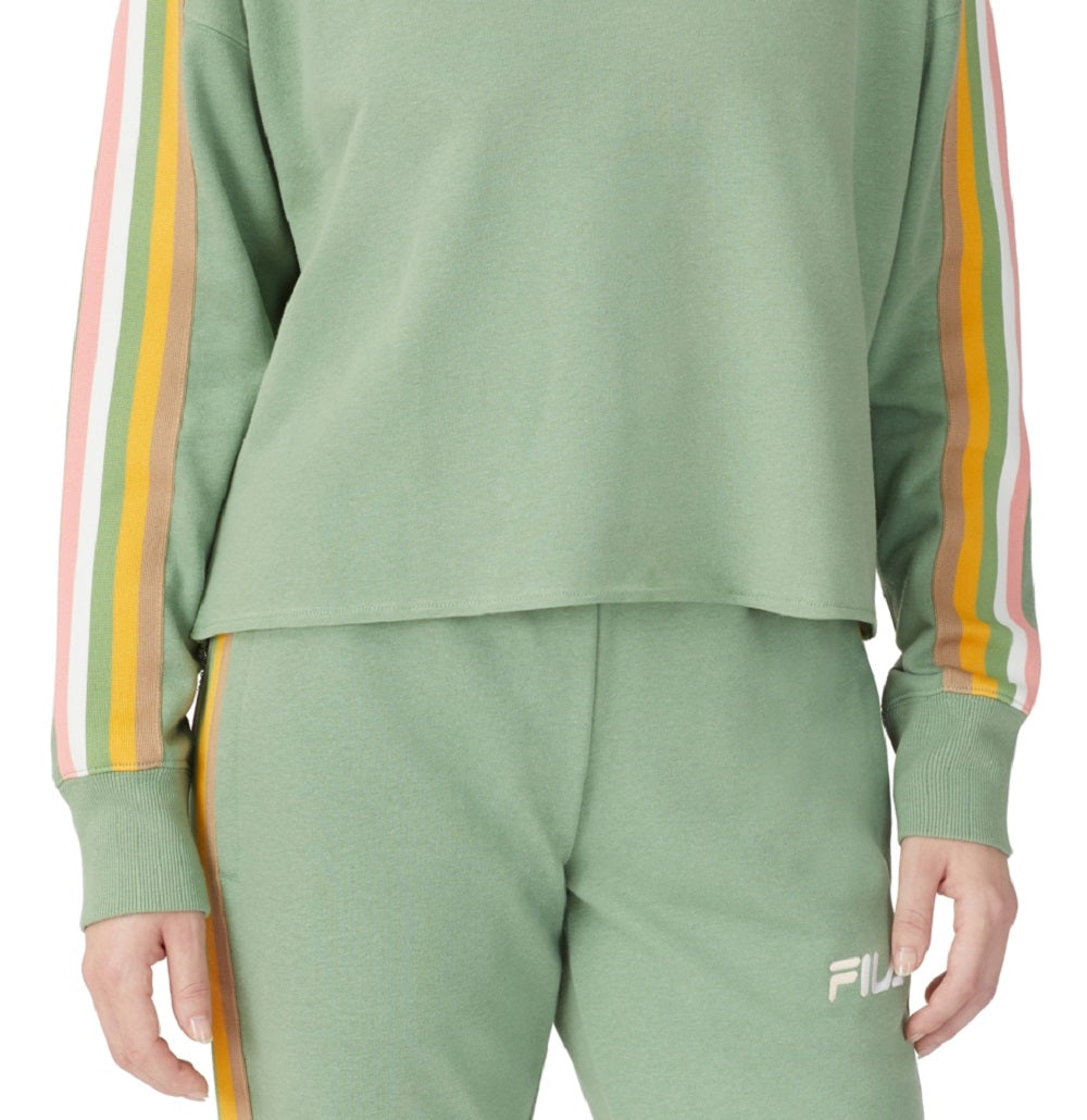 Moletom feminino Fila Clover Crewneck com logo e blocos de cores, verde, tamanho 3X