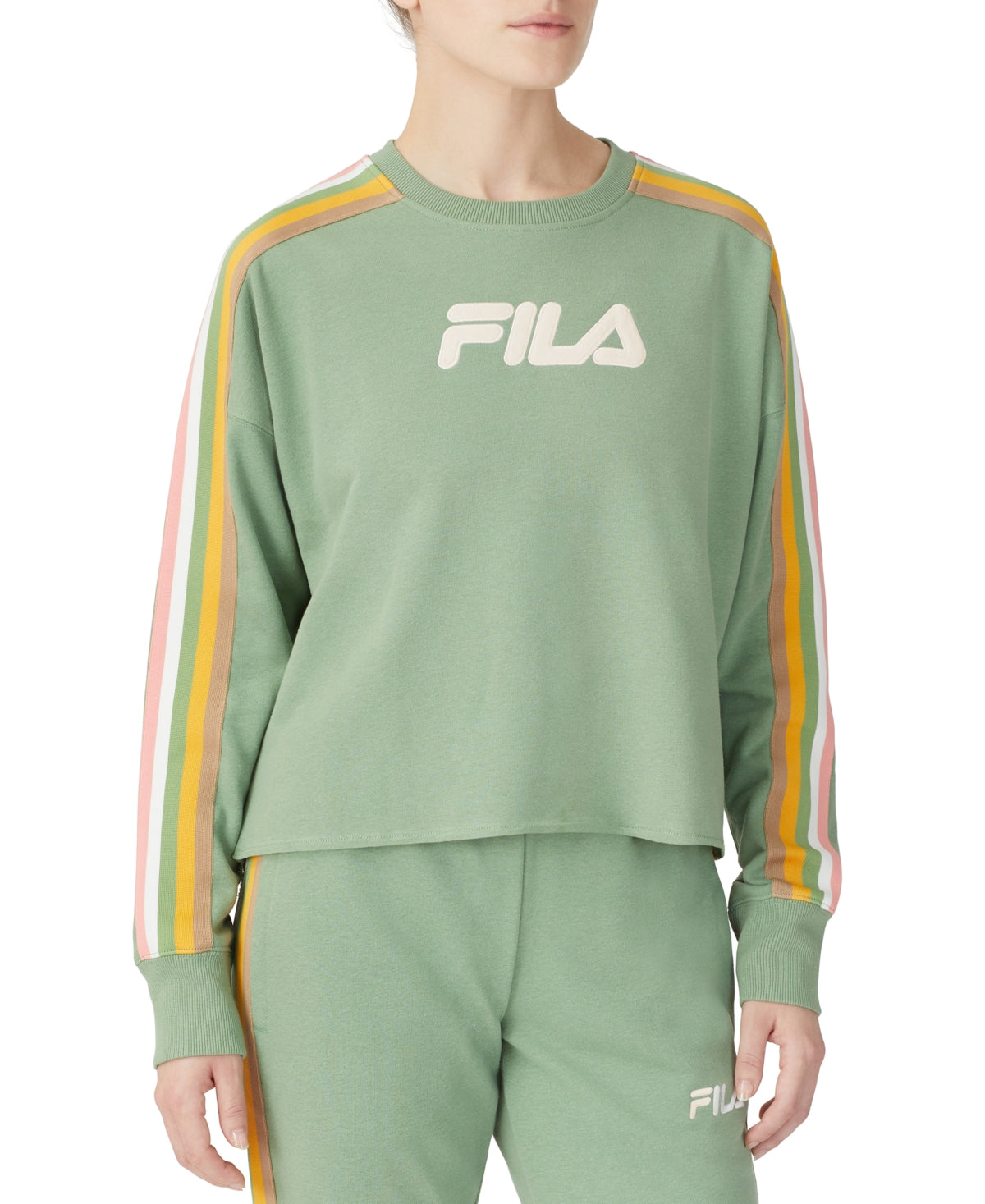 Moletom feminino Fila Clover Crewneck com logo e blocos de cores, verde, tamanho 3X
