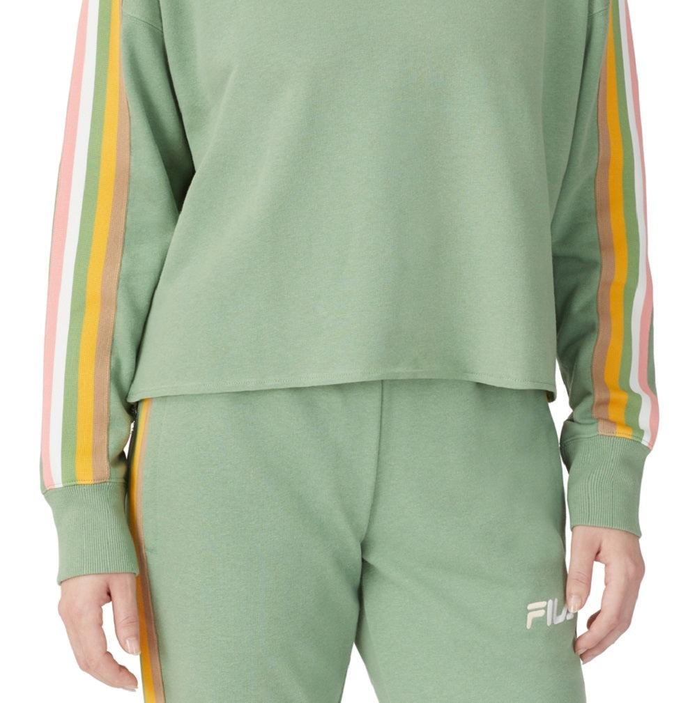 Moletom feminino Fila Clover Crewneck com logo e blocos de cores, verde, tamanho 4X