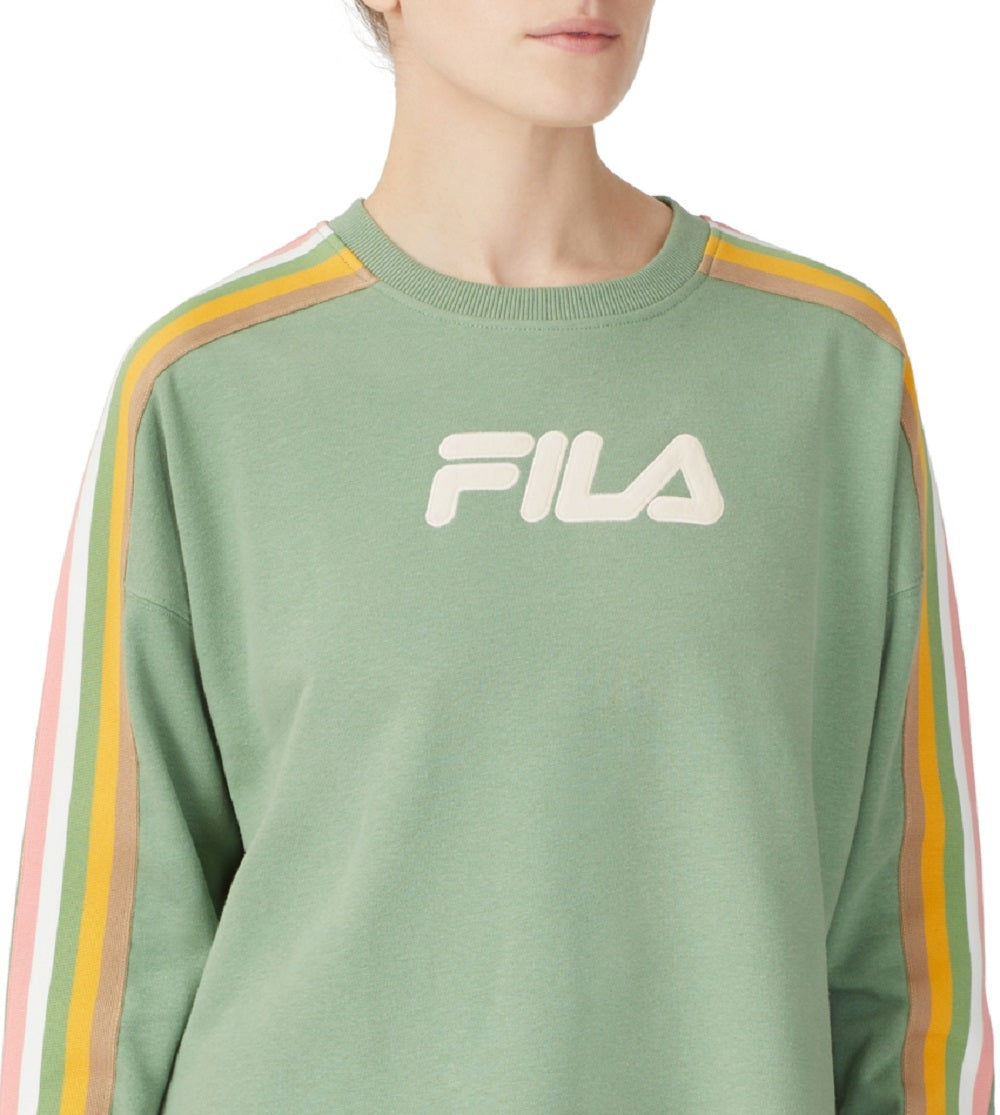 Moletom feminino Fila Clover Crewneck com logo e blocos de cores, verde, tamanho 4X