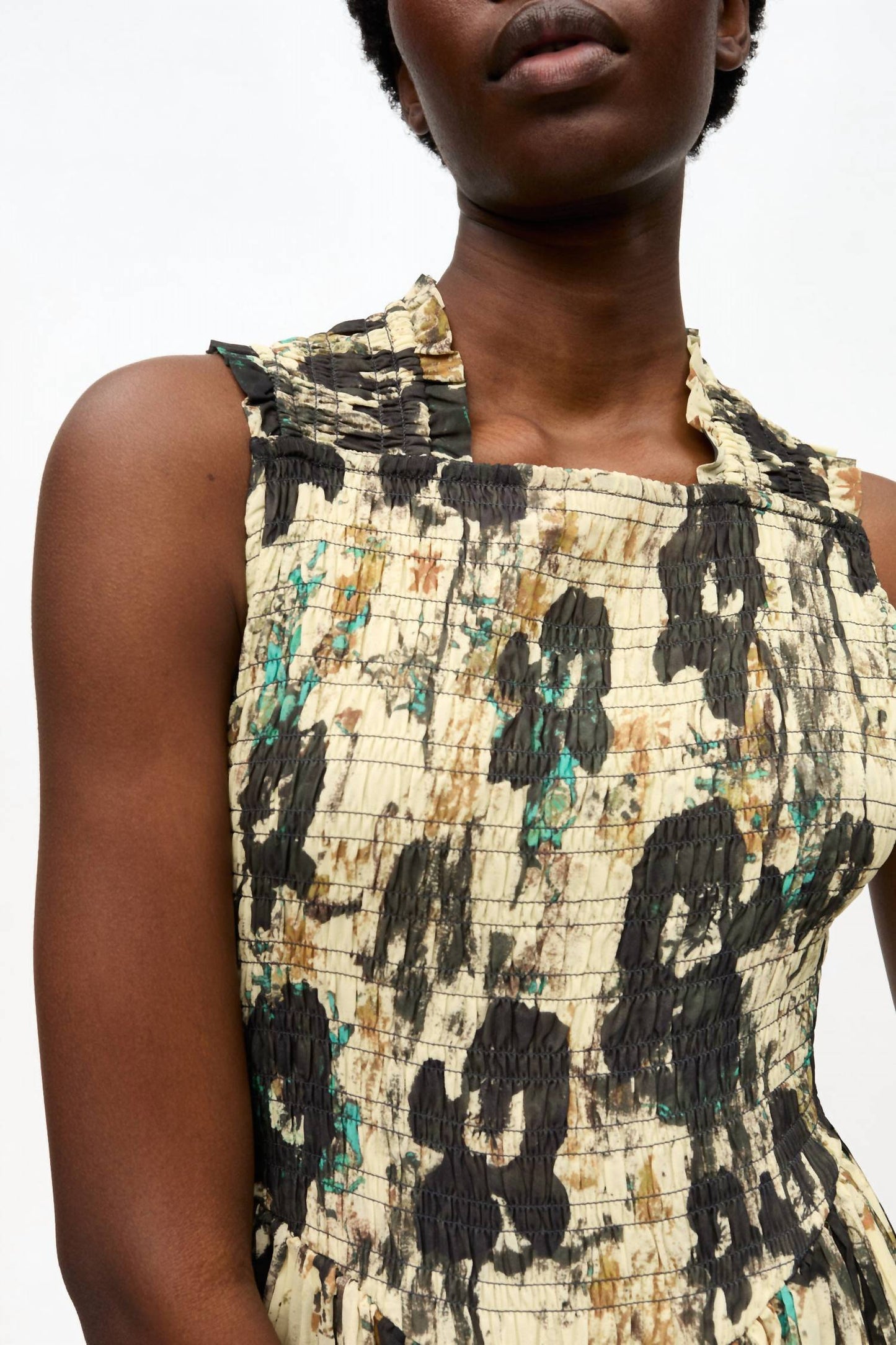 Ganni - Vestido midi com pregas estampadas e alças