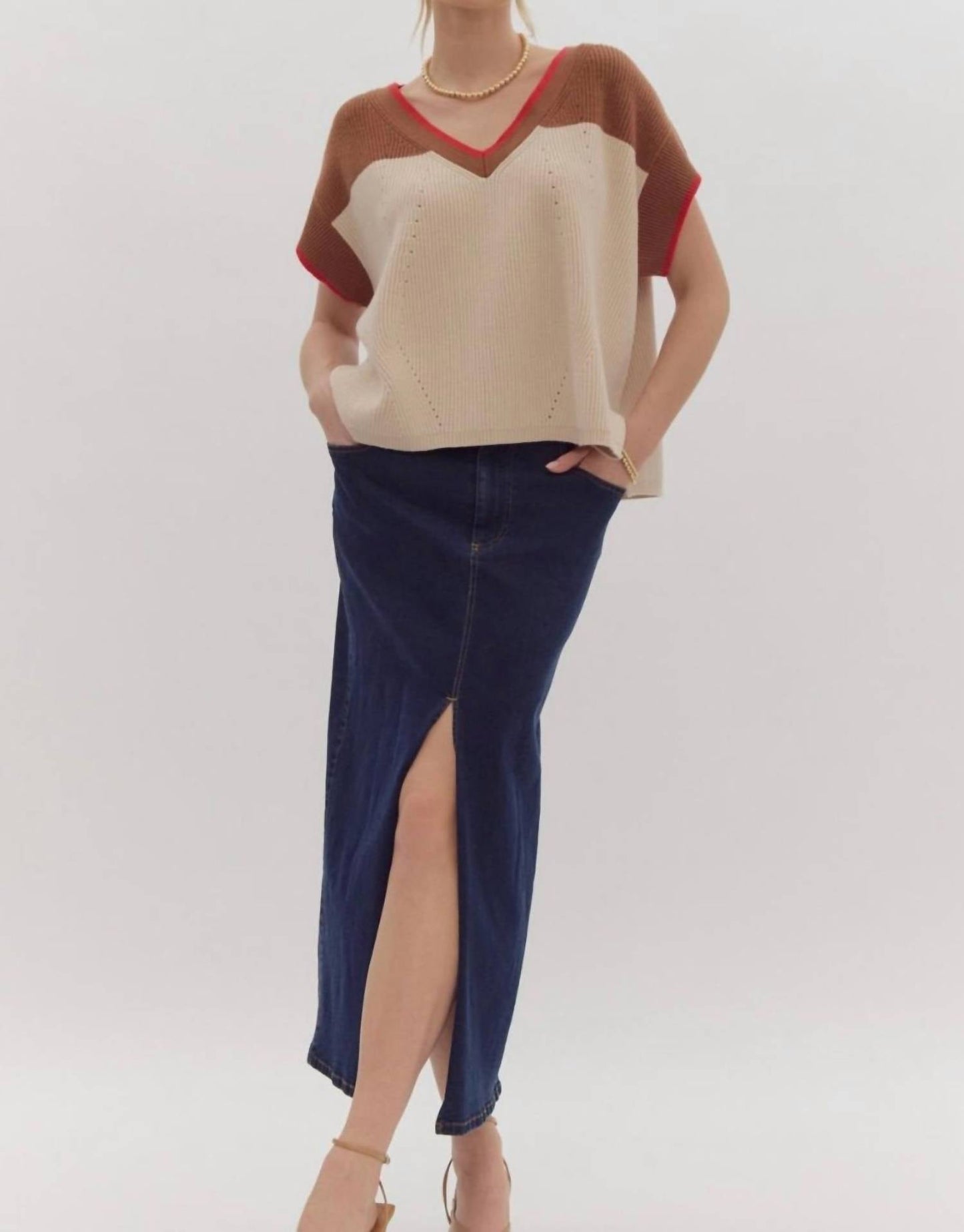 Entro - Rachele Short Sleeve V-neck Knit Top