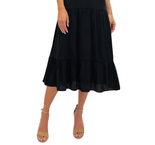 Vestido midi feminino Sam Edelman com decote falso e alças finas, preto, tamanho 10