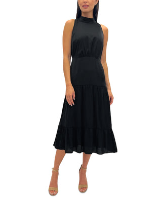 Vestido midi feminino Sam Edelman com decote falso e alças finas, preto, tamanho 10